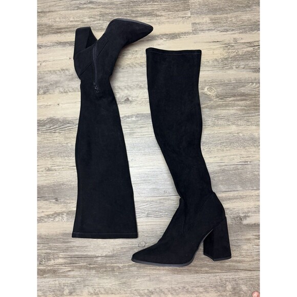 Steve Madden Shoes - Steve Madden Suede Knee Boots Size 10 Black Block Heel Point Toe Womens